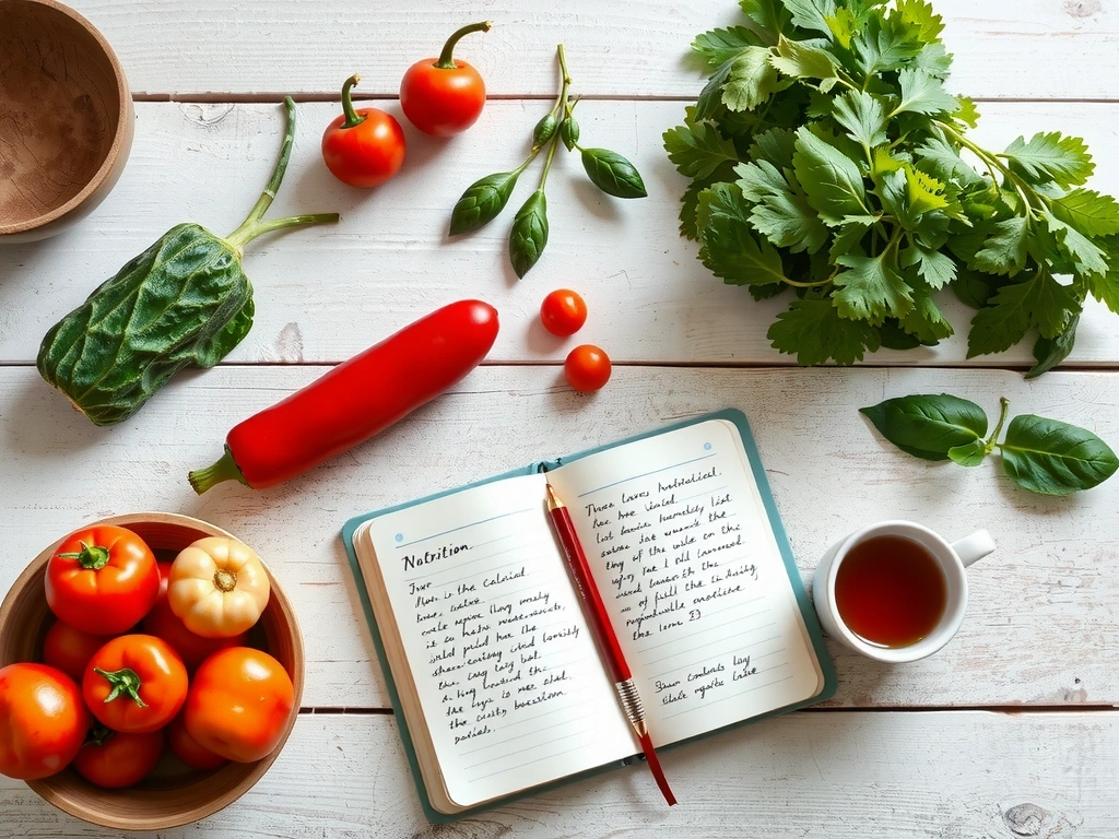 Biurko nutrycjologa z naturalnymi produktami i notatkami